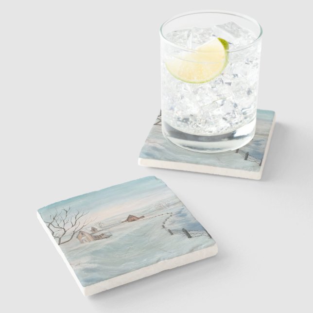 Porta-copo De Pedra Pintura da Casa de inverno por Sherry Shedenhelm (Lateral)