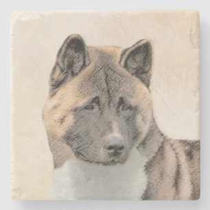 Porta-copo De Pedra Pintura de Akita - Arte Cão Original