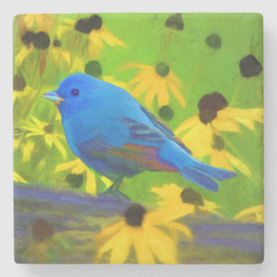 Porta-copo De Pedra Pintura de Bunting Indigo - Arte de Pássaro Origi