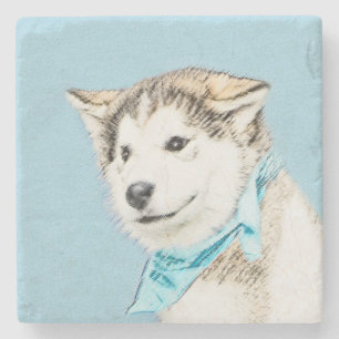 Porta-copo De Pedra Pintura De Cachorro Siberiana - Arte De Cachorro O