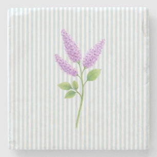 Porta-copo De Pedra Pintura de Flor de Lilás Roxo Faixa Azul