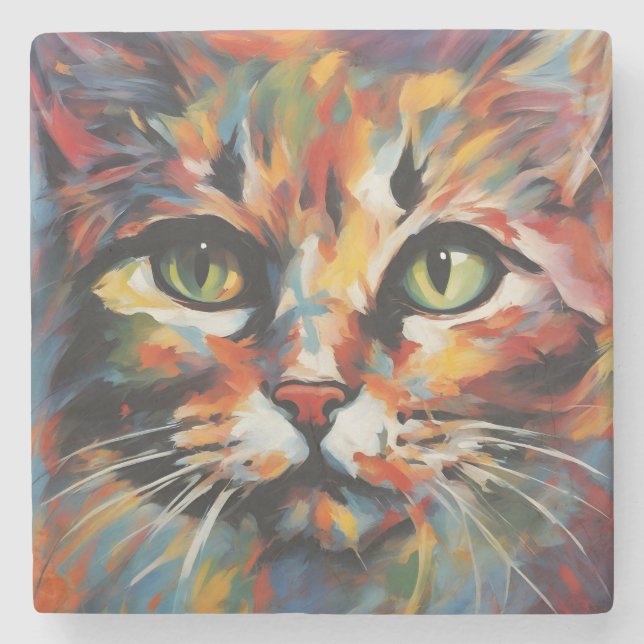 Porta-copo De Pedra Pintura de Gatos (Frente)