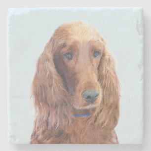 Porta-copo De Pedra Pintura de Irish Setter - Arte Original de Cachorr