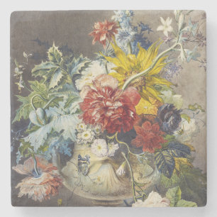 Porta-copo De Pedra Pintura de Jardim Botânico Floral Elegante Vintage