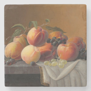 Porta-copo De Pedra Pintura de Natureza Morta de Frutas com Pêssegos e