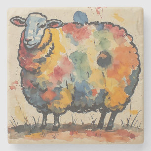 Porta-copo De Pedra Pintura de Ovelha em Aquarela Divertida