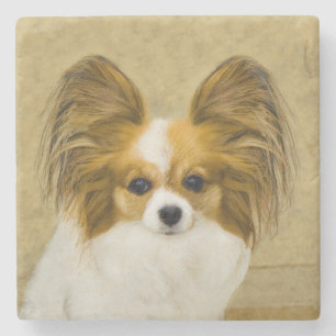 Porta-copo De Pedra Pintura de Papillon (Hound Tri) - Arte de Cão Ori