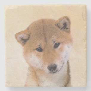 Porta-copo De Pedra Pintura de Shiba Inu (Vermelho) - Arte de Cachorro
