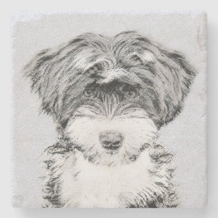 Porta-copo De Pedra Pintura de Terrier Tibetano - Arte de cão origina