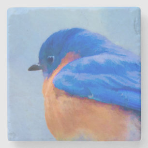 Porta-copo De Pedra Pintura do Bluebird - arte original do pássaro