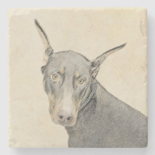 Porta-copo De Pedra Pintura Doberman Pinscher - Arte Original para Cãe
