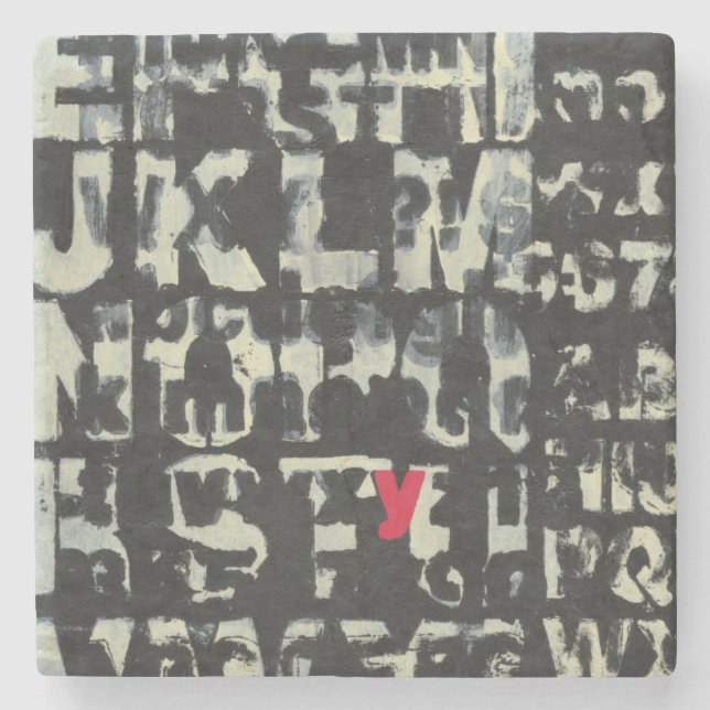 Porta-copo De Pedra Pintura em alfabeto por Norman Wyatt (Frente)