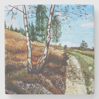 Porta-copo De Pedra Pintura em aquarela de outono
