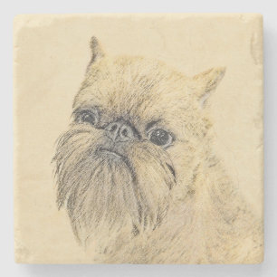 Porta-copo De Pedra Pintura em Bruxelas Griffon - Arte original de cãe