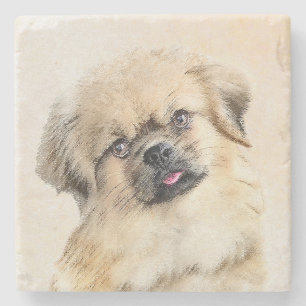 Porta-copo De Pedra Pintura em espanhol tibetano - Arte canina origina