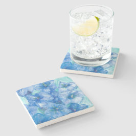 Porta-copo De Pedra Pintura em flor selvagem azul