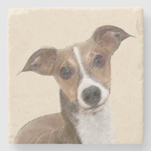 Porta-copo De Pedra Pintura em Greyhound Italiano - Arte de Cachorro O