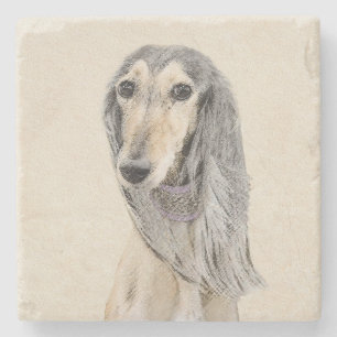 Porta-copo De Pedra Pintura em Saluki (Fawn) - Arte de Cachorro Origin