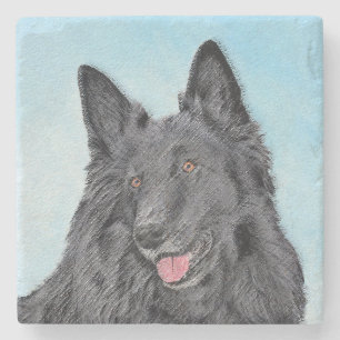 Porta-copo De Pedra Pintura em Sheepdog Belga - Arte Cachorro Original