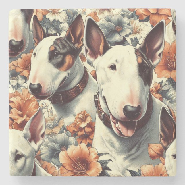 Porta-copo De Pedra Pintura sem costura da Bull Terrier (Frente)