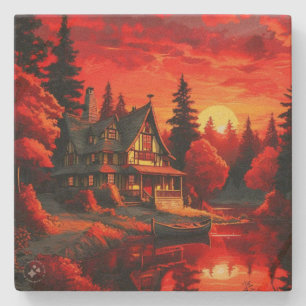Porta-copo De Pedra Pintura solar com algodão e lago-66633