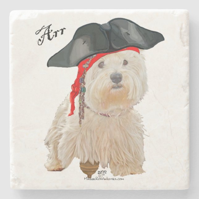 Porta-copo De Pedra Pirata Westie (Frente)