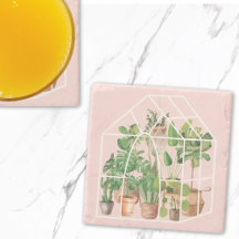 Planta Tropical de Casa em Aquarela Rosa