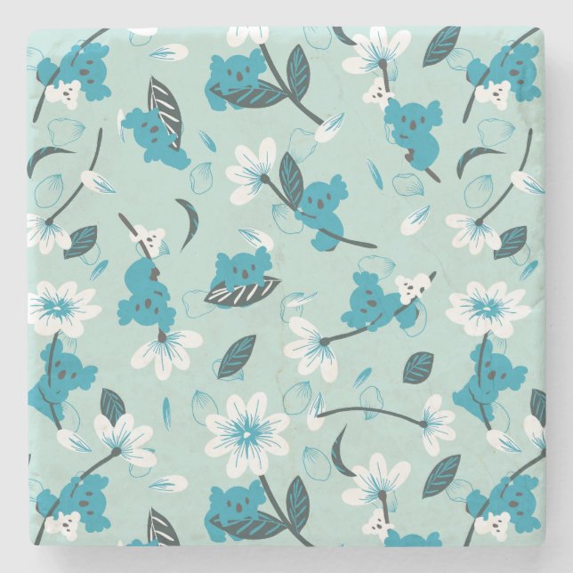 Porta-copo De Pedra Playful Koala Pattern Cute Animal e Nature Art (Frente)