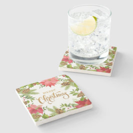 Porta-copo De Pedra Poinsettia Floral Natal | Feriados