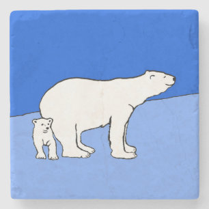 Porta-copo De Pedra Polar Bear Mãe e Pintura em Cubo - Arte Selvagem