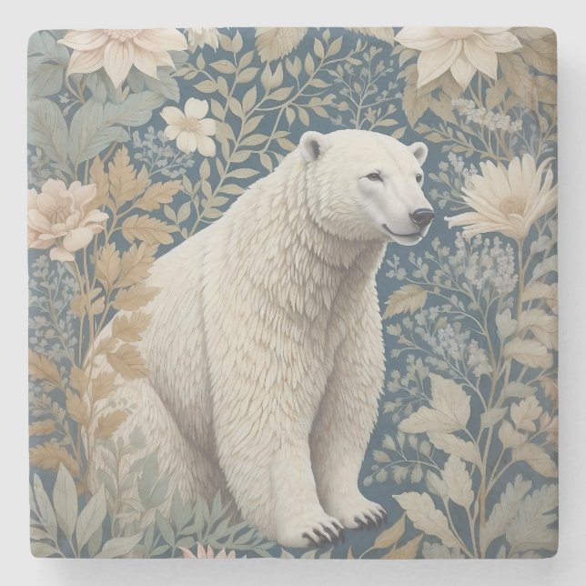 Porta-copo De Pedra Polar Bear William Morris Inspirou Floral (Frente)