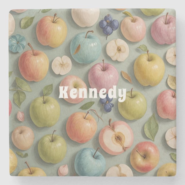 Porta-copo De Pedra Pomar Whimsy: Fruta de Pastel (Frente)