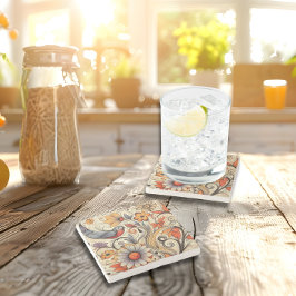 Porta-copo De Pedra Pombo e Design Floral