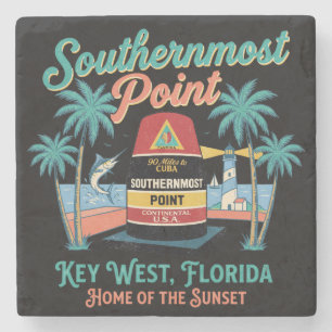 Porta-copo De Pedra Ponto Mais ao Sul Key West Vibração Tropical Retrô