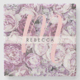 Porta-copo De Pedra Pony Roses Rosa Monograma de Script Floral