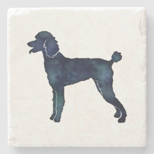 Porta-copo De Pedra Poodle Black Watercolor Silhouette