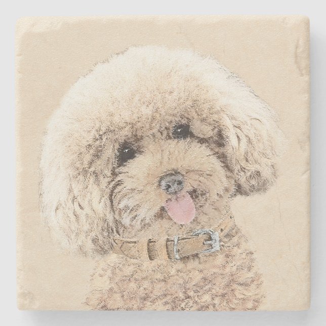 Porta-copo De Pedra Poodle Miniature Toy Apricot Cream Brown Dog Art (Frente)