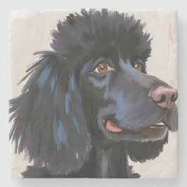 Porta-copo De Pedra Poodle Preto | Pintura de Pet em Aquarela