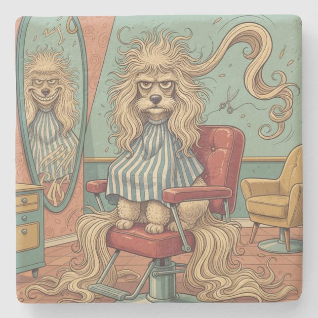 Porta-copo De Pedra Poodle Zangado  (Frente)