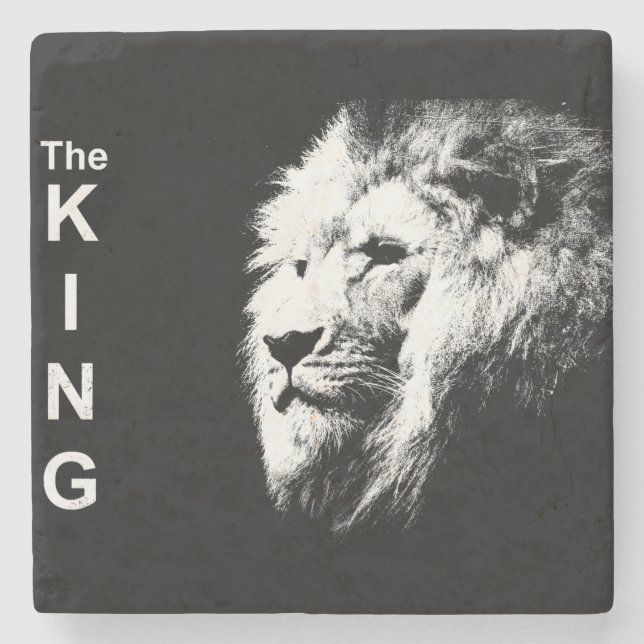 Porta-copo De Pedra Pop de Arte Moderna do Leão Negro e Branco (Frente)