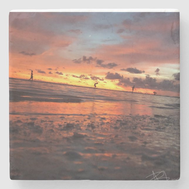 Porta-copo De Pedra Pôr do sol na praia (Frente)