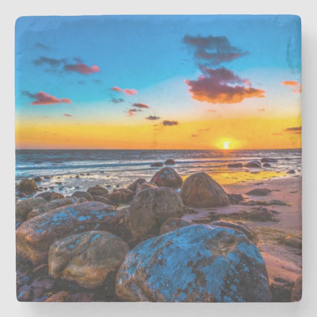 Porta-copo De Pedra Por do sol no mar (Frente)