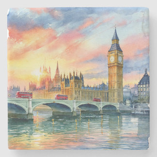 Porta-copo De Pedra Pôr do sol sobre Big Ben e Ponte de Westminster