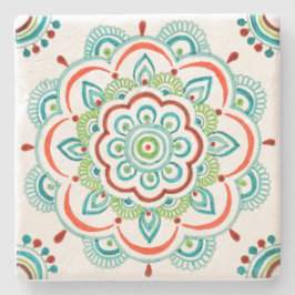 Porta-copo De Pedra Porta copos alaranjada do design da mandala do
