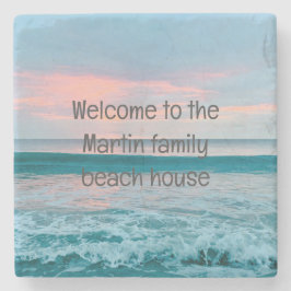 Porta-copo De Pedra Porta copos azul do nascer do sol da praia costeir