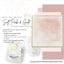 Porta-copo De Pedra Porta copos de arenito Dourado e Rosa Suave