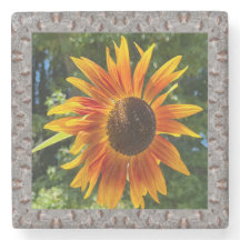 Porta copos de fotos mármore com girassol de laran