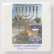 porta copos de mármore. feliz leão de hanukkah