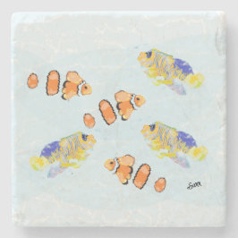 Porta-copo De Pedra Porta copos De Pedra: Escola De Peixes Tropicais