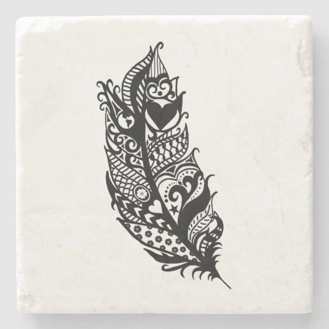 Porta-copo De Pedra Porta copos de pena de amor tribal (Frente)